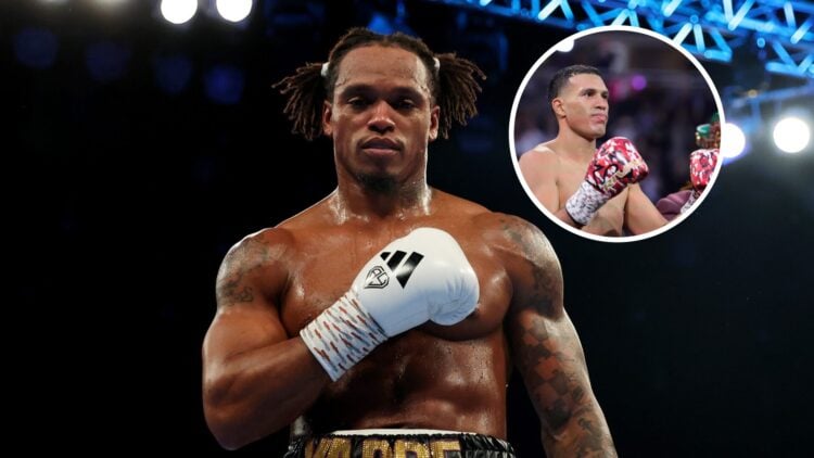 Left: Anthony Yarde celebrates after his win over Marko Nikolic. Inset: David Benavidez in ring against David Morrell Jr.