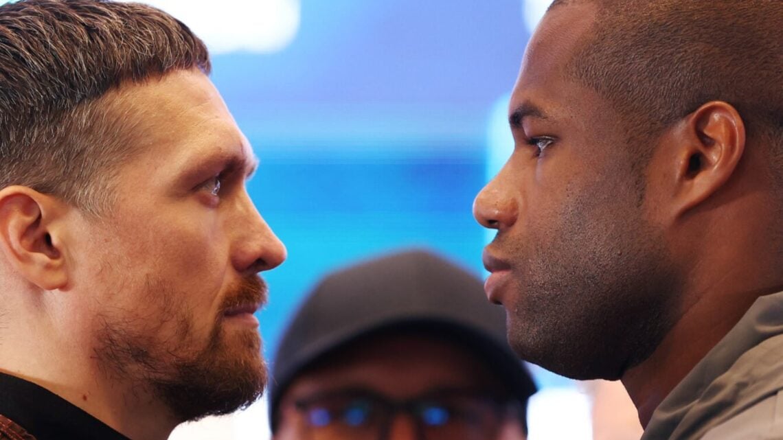 Oleksandr Usyk and Daniel Dubois stare into eachother's eyes during their face off