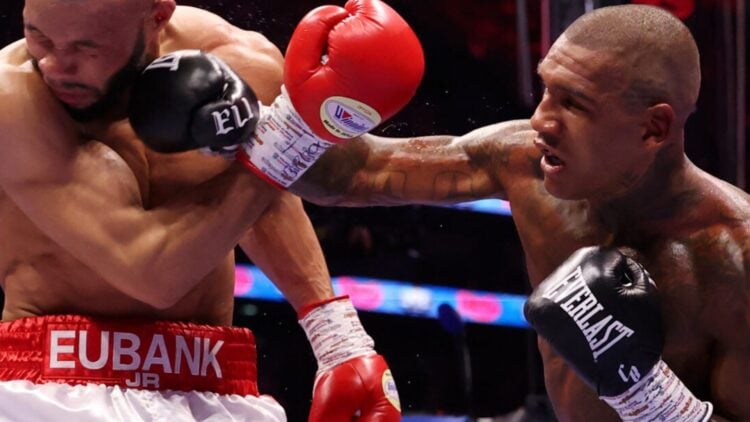 Chris Eubank Jr turns away as Conor Benn lands a right hand on his chin