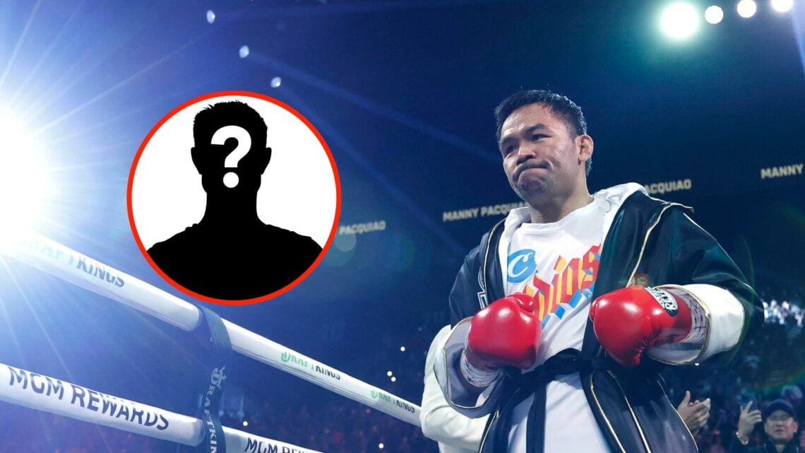 Left: Mystery Fighter. Right: Manny Pacquiao in the ring before his WBC welterweight title fight with Mario Barrios in Las Vegas