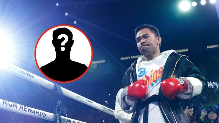 Left: Mystery Fighter. Right: Manny Pacquiao in the ring before his WBC welterweight title fight with Mario Barrios in Las Vegas