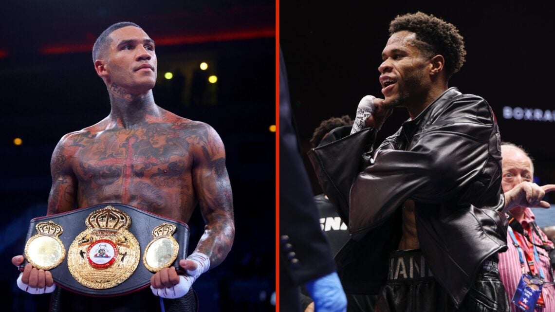 Split image of Conor Benn and Devin Haney, both in ring