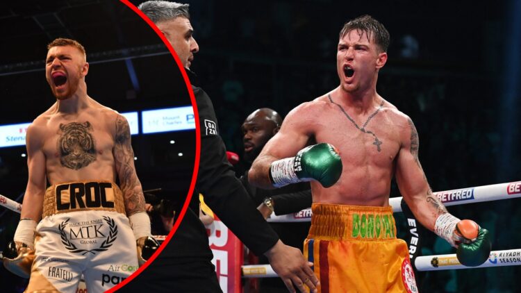 Lewis Crocker shouts after defeating Gyula Rozsas split with Paddy Donovan shouting after shock disqualification