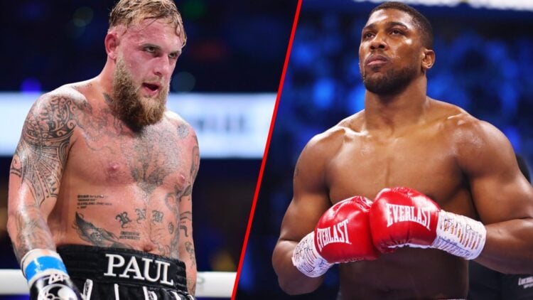Jake Paul during his fight with Mike Perry split with Anthony Joshua in the ring ahead of his fight with Jermaine Franklin
