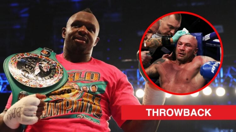 Dillian Whyte after his win over Robert Helenius with inset of Kamil Sokolowski sits in his corner between rounds vs Frazer Clarke
