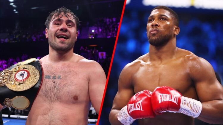 Dave Allen celebrates his first title win as he beat Johnny Fisher split with Anthony Joshua in the ring ahead of his fight with Jermaine Franklin