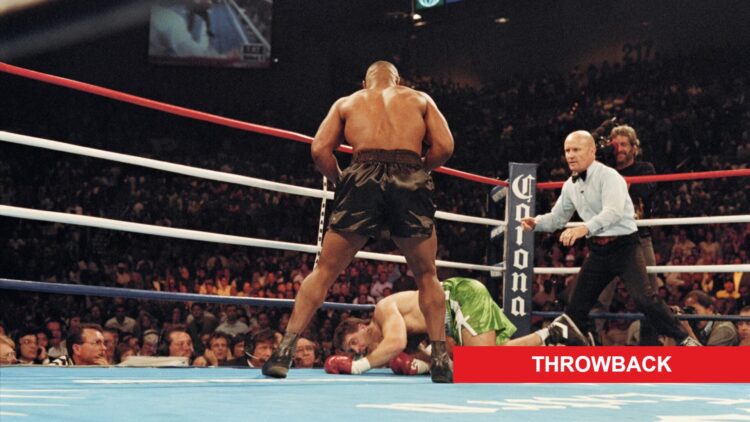 Mike Tyson drops Peter McNeeley with a punch during their 1995 boxing match