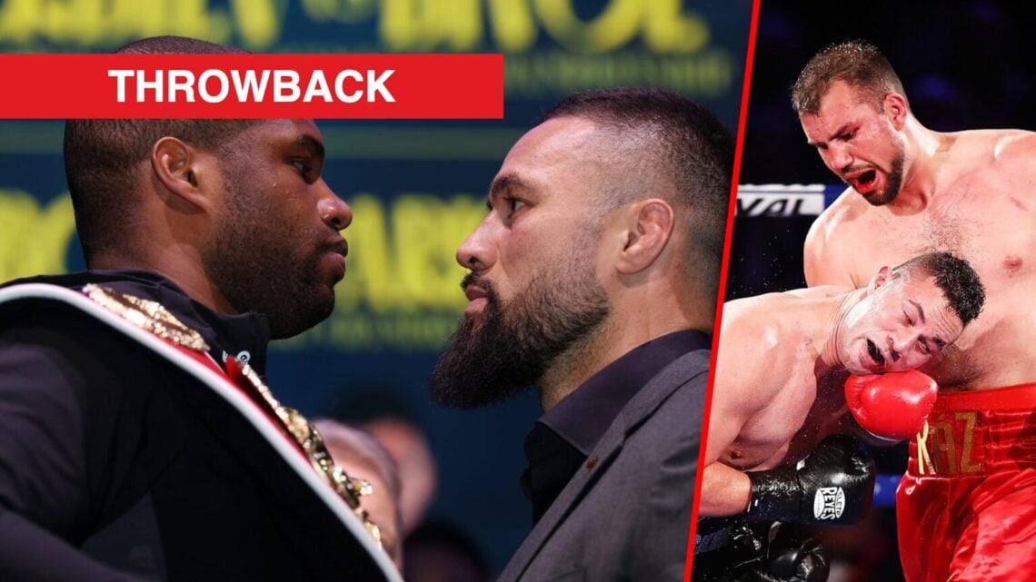 Daniel Dubois and Joseph Parker face off ahead of their cancelled fight split with Joseph Parker being struck on the head with a right uppercut by ...