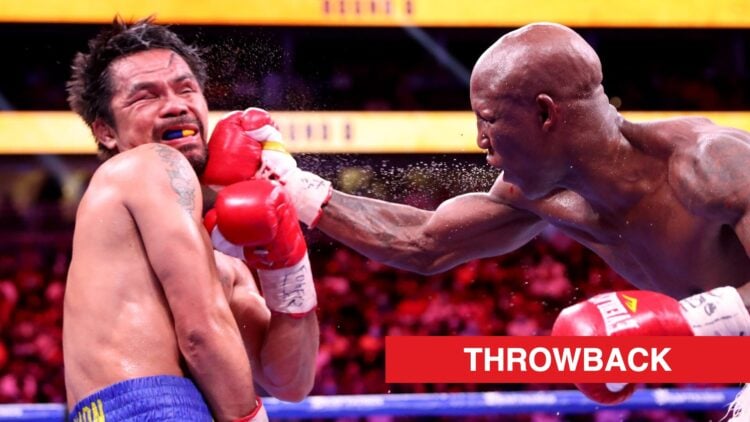 Manny Pacquiao takes a solid punch from Yordenis Ugas right on the face