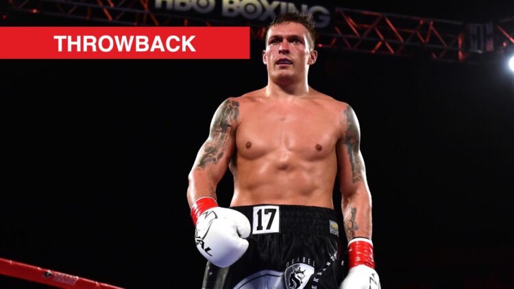 Oleksandr Usyk in ring with throwback label