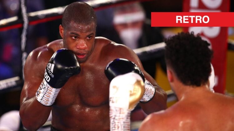 Daniel Dubois has his hands in high guard as he faces Joe Joyce during their fight