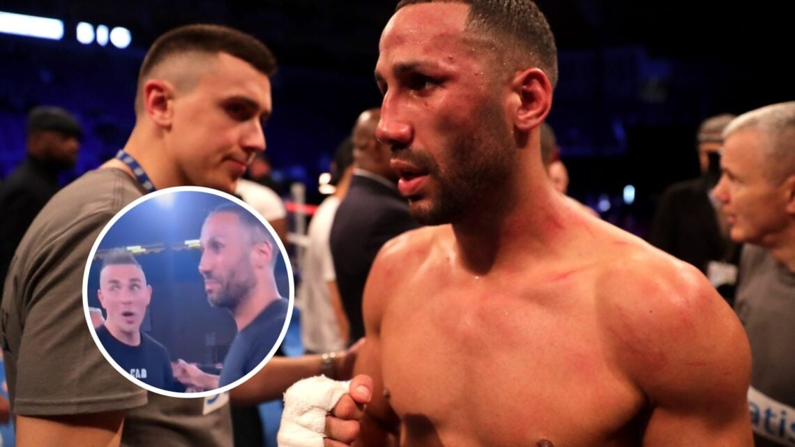 Inset: James DeGale in the ring with Matty Floyd following their face-off ahead of a BKFC fight in September. Right: James DeGale in the ring after...
