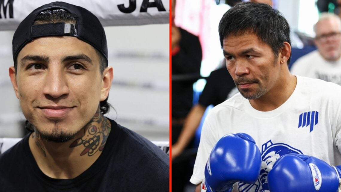 Mario Barrios is interviewed after working out at Pound 4 Pound Gym and Manny Pacquiao working out in a public training session before his fight wi...