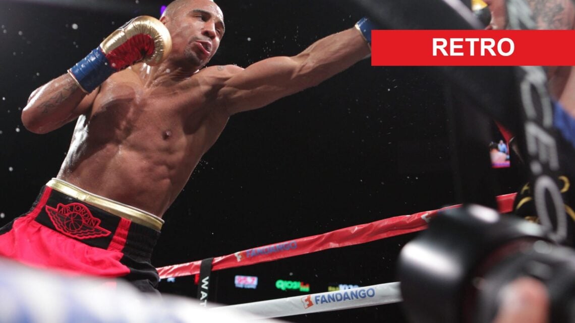 Andre Ward punching Paul Smith with retro Label