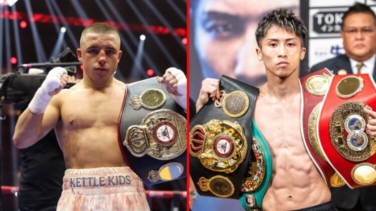 Split image of Nick Ball and Naoya with world title belts