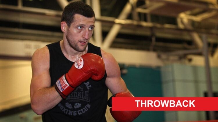 Carl Froch during training with throwback label