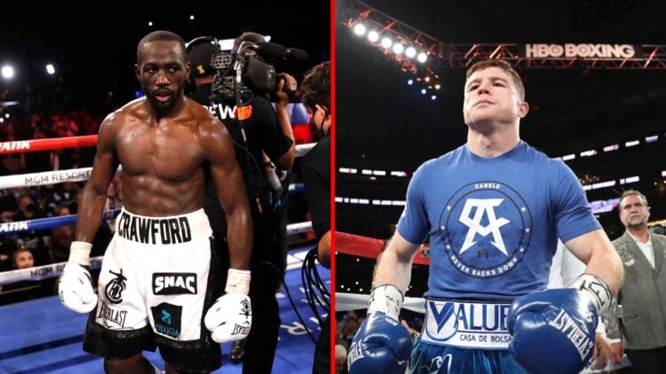 Split image of Terence Crawford and Canelo Alvarez in the boxing ring