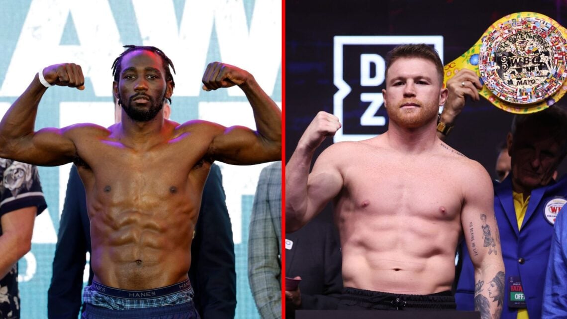 Split image of Terence Crawford and Canelo Alvarez