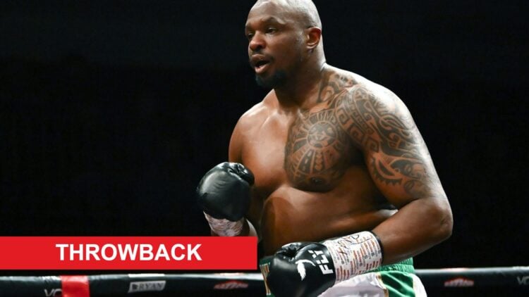 Dillian Whyte during Christian Hammer fight with throwback label