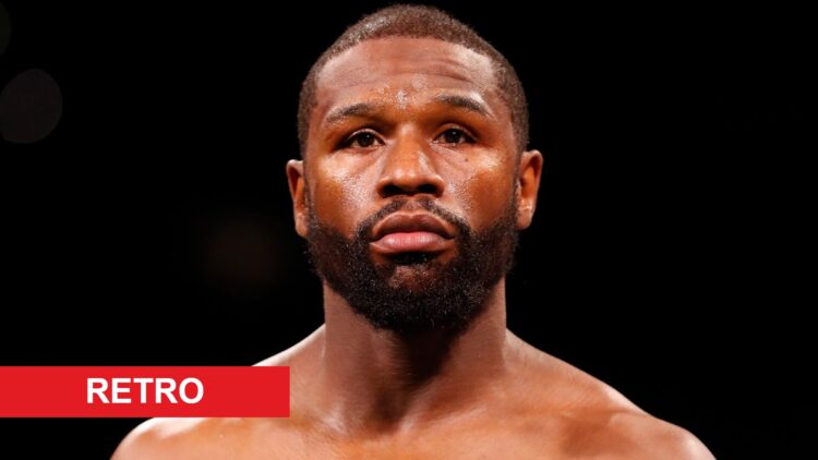 Floyd Mayweather ahead of fighting Logan Paul with retro label