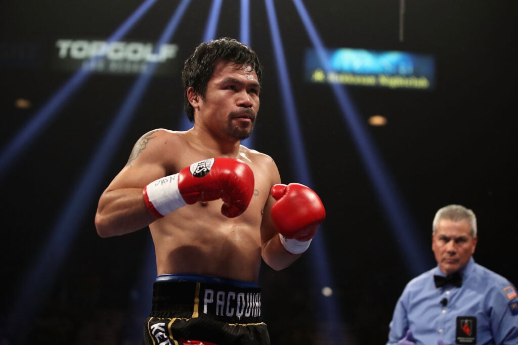 Manny Pacquiao in the ring during his WBA welterweight title fight with Adrien Broner in January, 2019