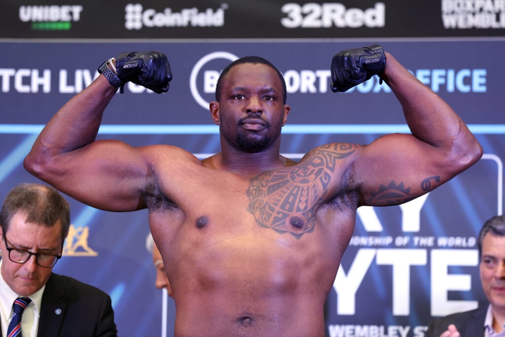 Dillian Whyte weighs in for his fight with Tyson Fury