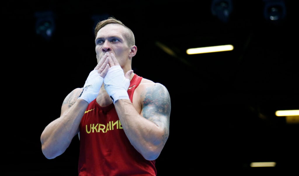 Oleksandr Usyk in the ring after his win over Artur Beterbiev at the 2012 Summer Olympic Games in August, 2012