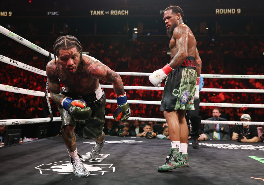 Gervonta Davis heading towards the canvas against Lamont Roach
