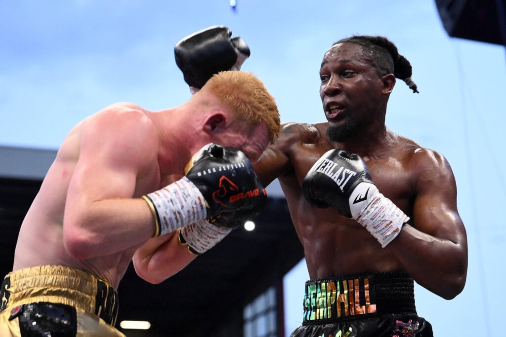 Sean Hemphill lands a right hand on the top of Mark Jeffers' head