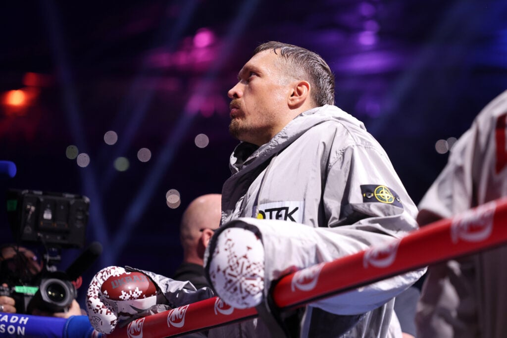 Oleksandr Usyk in the ring before his undisputed heavyweight title fight with Daniel Dubois in July, 2025