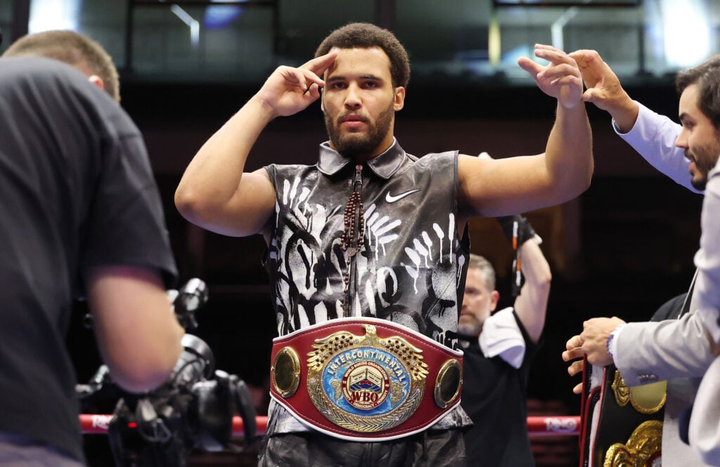 Moses Itauma celebrates defeating Dillian Whyte