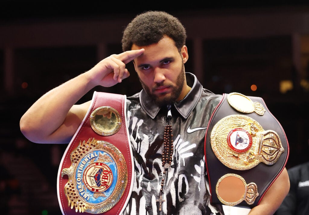 Moses Itauma salutes after his big win over Dillian Whyte