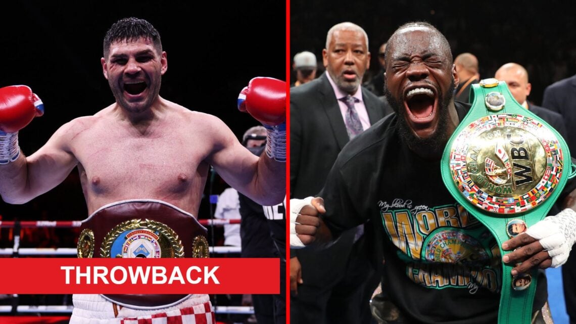 Split image of Filip Hrgovic and Deontay Wilder celebrating wins