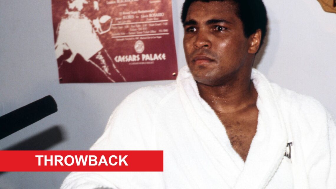 Muhammad Ali during a training session with throwback label