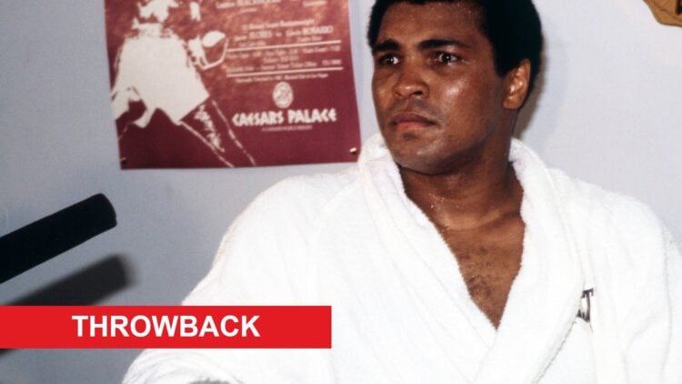 Muhammad Ali during a training session with throwback label