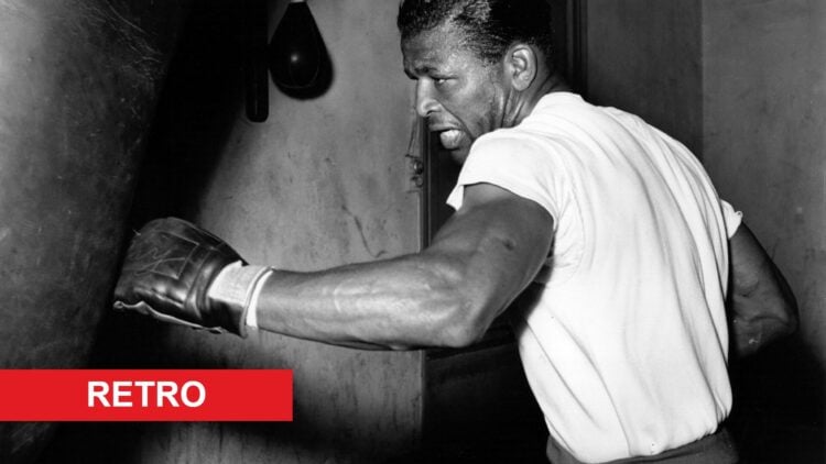 Sugar Ray Robinson training with retro label