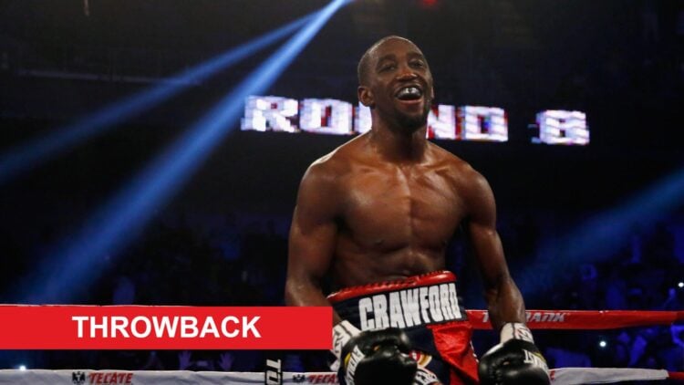 Terence Crawford celebrates defeating Thomas Dulorme with throwback label