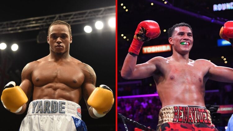 Split image of Anthony Yarde and David Benavidez celebrating wins