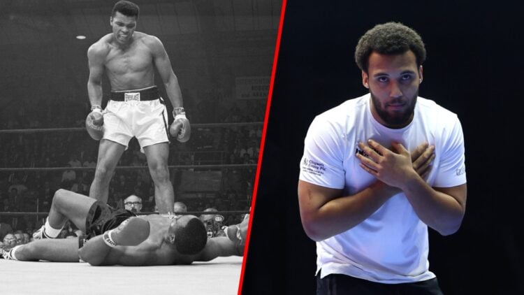 Ali stands over Liston after KO split with Itauma at media workouts