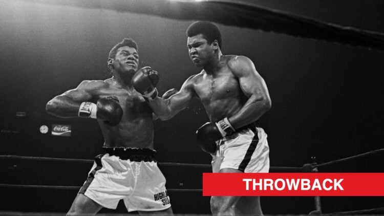 Ali lands a right hook on the chin of Floyd Patterson