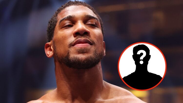 Center: Anthony Joshua in the ring during his fight with Francis Ngannou. Insert: Mystery Fighter
