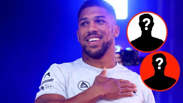 Anthony Joshua attends the weigh-ins for his IBF heavyweight title fight with Daniel Dubois in London, England. Insert: Mystery Fighter