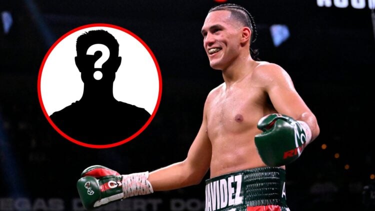 David Benavidez in the ring with inset of mystery silhouette