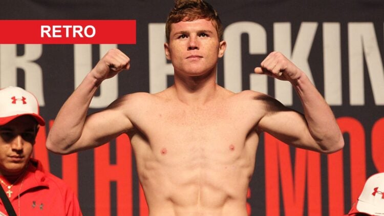 Canelo Alvarez poses at a boxing weigh in
