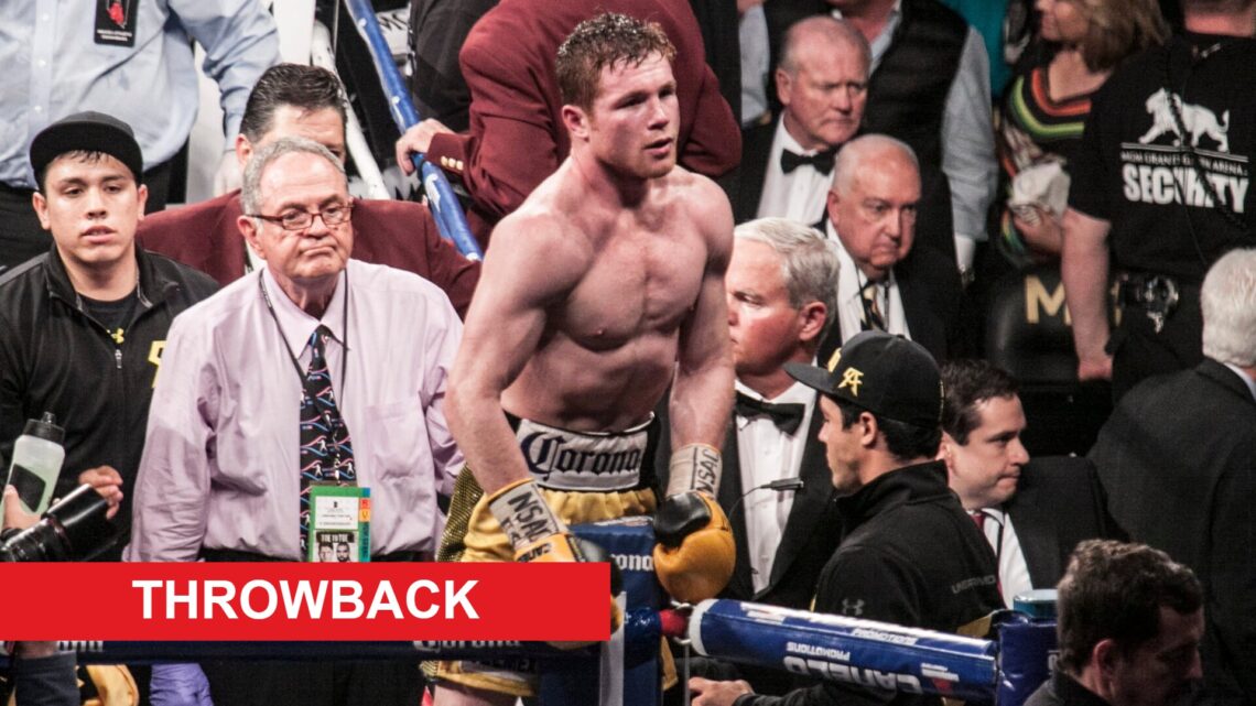 Canelo Alvarez celebrates in the ring after his tenth round knockout win over Alfredo Angulo in March, 2014.