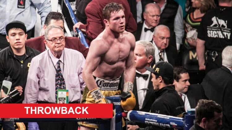 Canelo Alvarez celebrates in the ring after his tenth round knockout win over Alfredo Angulo in March, 2014.
