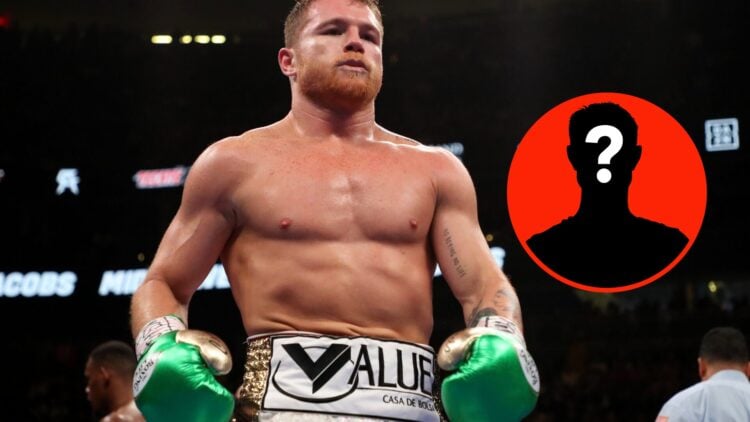 Center: Canelo Alvarez during fight with Daniel Jacobs. Insert: Mystery Fighter