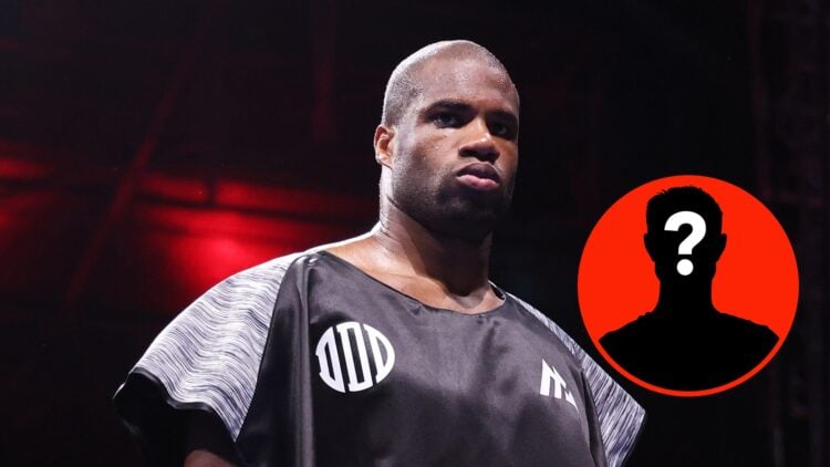 Center: Daniel Dubois in the ring before his undisputed heavyweight title fight with Oleksandr Usyk in July, 2025. Insert: Mystery Fighter
