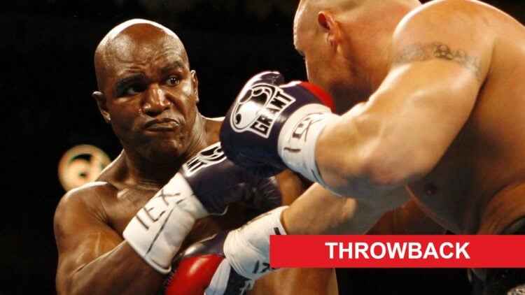 Evander Holyfield lands a left hand on Jeremy Bates