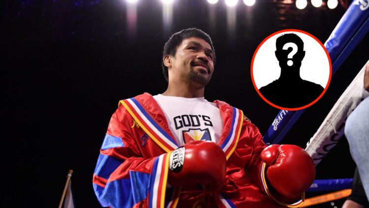 Center: Manny Pacquiao enters the ring ahead of his fight with Yordenis Ugas in August, 2021. Insert: Mystery Fighter